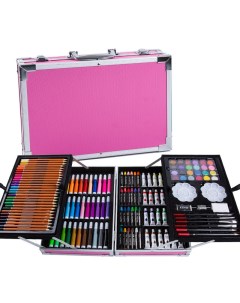 Набор для рисования и творчества 145 предметов в чемоданчике розовый Happy time