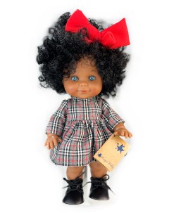 Кукла Бетти темнокожая в платье в клетку с красным бантом 30 см 3031 Lamagik
