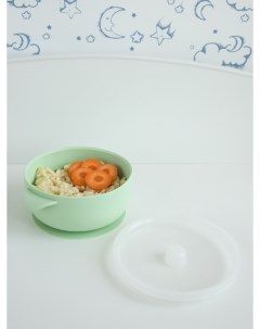 Детская силиконовая тарелка с крышкой на присоске салатовый Baby nice