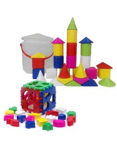 Развивающие игрушки Сортер Кубик логический бол Конструктор Городок 28 дет Karolina toys