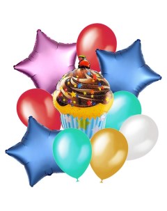 Букет из шаров С днем рождения торт с вишенкой латекс фольга набор 11 шт Sima-land