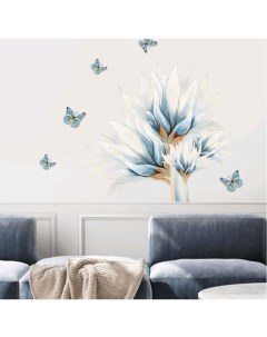 Наклейка пластик интерьерная цветная Астры с бабочками 30х90 см Nobrand