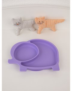 Детская силиконовая тарелка Слоник с секциями на присоске сиреневый Baby nice