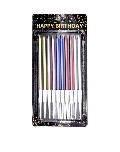 Свечи для торта металлик на ножке 11 см x 10 шт Happy birthday