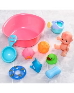 Игрушки для ванной Игры малыша в сетке 8 предметов и тазик Крошка я