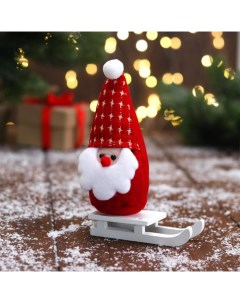 Мягкая игрушка Дед Мороз на санках звезды 5х13 см красный Зимнее волшебство