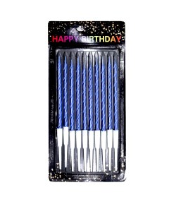 Свечи для торта синие на ножке 11 см x 10 шт Happy birthday