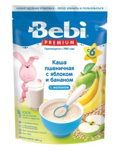 Каша Premium молочная пшеничная с яблоком и бананом с 6 месяцев zip пакет 200 г Bebi