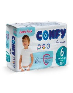 Подгузники детские Premium 15 кг размер 6 памперсы JUMBO 42шт Confy