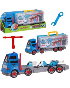 Игровой набор Грузовик с машинками и запчастями в чемоданчике голубой Junfa toys
