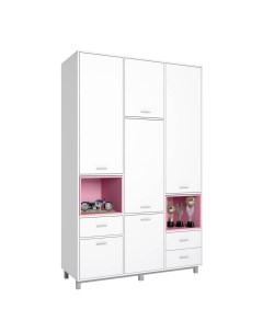Детский шкаф трехсекционный Mirum 2335 белый розовый Polini-kids