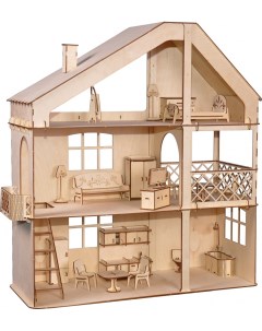 Кукольный дом Гранд коттедж с верандой и мебелью из дерева Хэппидом