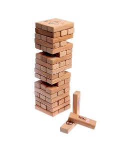 МЕГА ТОЙС Настольная игра дженга Башня с ребусами из 54 элементов в деревянном ящике Мега тойс