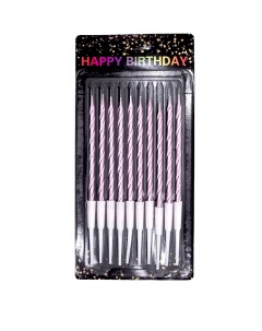 Свечи для торта розовые на ножке 11 см x 10 шт Happy birthday