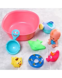 Игрушки для ванной Игры малыша в сетке 8 предметов и тазик Крошка я