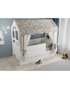 Детская кровать 85х163 5х155 см Сладкий сон с ящиком балдахином и шторками вход справа Базисвуд