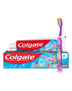 Набор детский зубная паста Доктор Заяц жвачка 50мл зубная щетка Barbie 5 Colgate