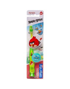 Зубная щетка Angry Birds детская с защитным колпачком присоской 5 салатовая Лонга вита