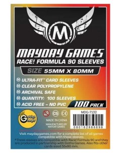 Протекторы для настольных игр Mayday Race Formula 90 Card 55x80 100 штук MDG 7132 Mayday games
