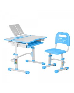 Комплект парта стул выдвижной ящик подставка Amata белый голубой Anatomica