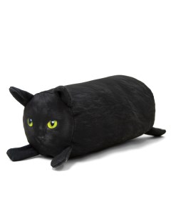 Мягкая игрушка подушка Черный кот с зелеными глазами 35x16x16 см Мягонько