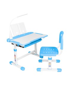 Комплект парта стул выдвижной ящик подставка лампа Vitera белый голубой Anatomica