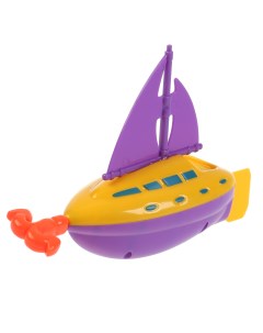 Заводная игрушка для ванны Кораблик с якорем 9 см желтый фиолетовый Умка