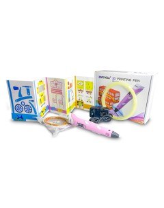 3D ручка RP100B со светящимся в темноте пластиком и набором трафаретов розовый Myriwell