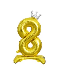 Воздушный шар Цифра 8 золотой фольгированный на подставке 81 см Веселая затея