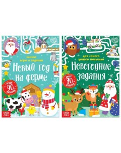 Набор книг с наклейками Новогодние задания для мальчика 2 шт по 12 стр Nobrand