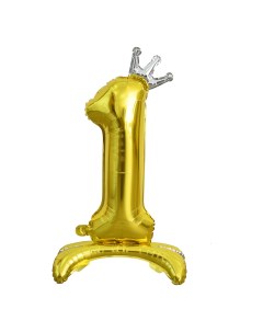 Воздушный шар Цифра 1 золотой фольгированный на подставке 81 см Веселая затея