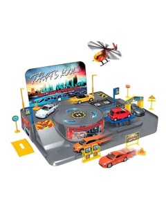 Игровой набор Гараж включает 3 машины и Вертолет Welly