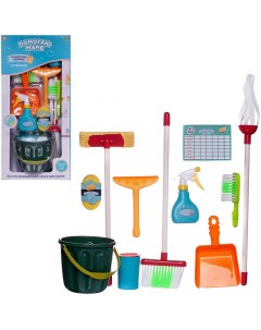 Игровой набор ABtoys Помогаю маме Генеральная уборка зеленое ведро 10 предметов Junfa toys