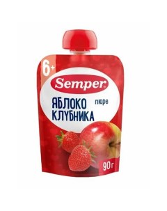 Пюре фруктовое Яблоко и клубника с 6 мес 90 г 1 шт Semper