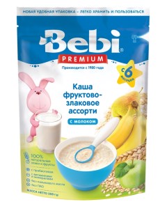 Каша Premium молочная фруктово злаковое ассорти с 6 месяцев zip пакет 200 г Bebi