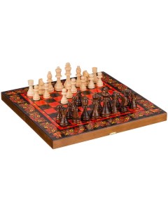 Шахматы и нарды Хохлома красный DE W049 Rf master