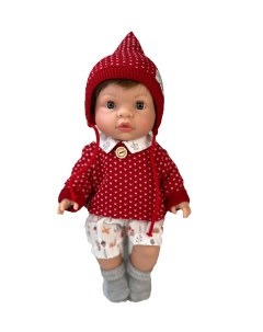 Кукла пупс Джой шатен в красной кофте и шапке 37 см арт 1020 Nines d’onil