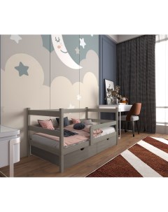 Кровать детская Софа 160х80 в комплекте с ящиками и матрасом масло Асфальт Moonlees