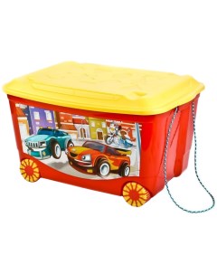 Ящик для игрушек красный с аппликацией на колесах 58x39x33 Бытпласт