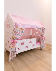 Кровать детская домик 85х163 5х155 см Облачка с текстилем вход справа Базисвуд