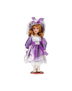 Кукла коллекционная керамика Малышка Лида в фиолетовом платьице 40 см Кнр