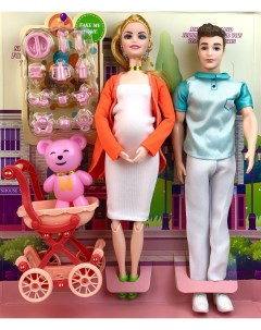 Набор кукол Семья с коляской и аксессуарами кукла беременная шарнирная 30 см Bettina