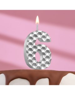Свеча в торт на шпажке Соты цифра 6 11х4 3 см серебро Nobrand