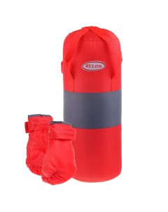 Набор для бокса груша 50 см х 20 см с перчатками Цвет красный серый ткань Оксфорд Belon