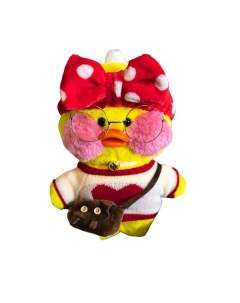Мягкая игрушка Lalafanfan Duck в красной повязке с бантиком желтая 30 см Mihi mihi