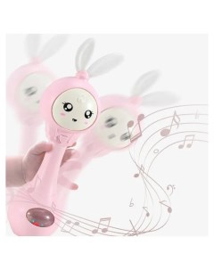 Умный малыш зайка игрушка для детей развивающая музыкальная погремушка розовый Sabaun