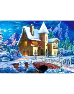 Алмазная мозаика Заснеженный дом у гор WFC083 Рыжий кот