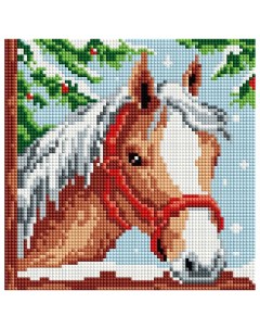 Алмазная мозаика на подрамнике Белогривая лошадка квадратные элементы Белоснежка