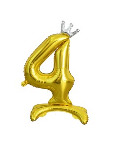 Воздушный шар Цифра 4 золотой фольгированный на подставке 81 см Веселая затея
