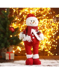 Мягкая игрушка Снеговик пузатик 12х40 см бело красный Зимнее волшебство